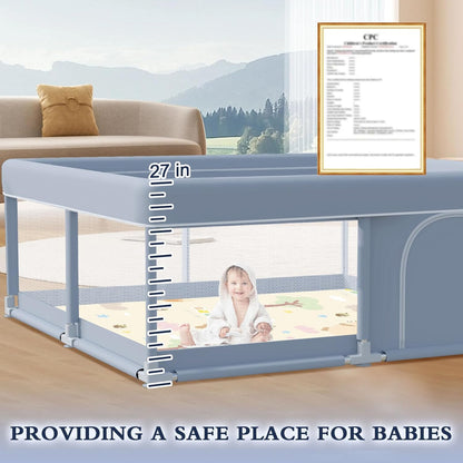 XVISHX 65 x 50 Inch Baby Playpen, Playpen for Babies and Toddlers, Baby Play Pen Playard for Indoor & Outdoor Active Center Game Fence, with Skin-Friendly Fabric and Soft Breathable Mesh, Grey