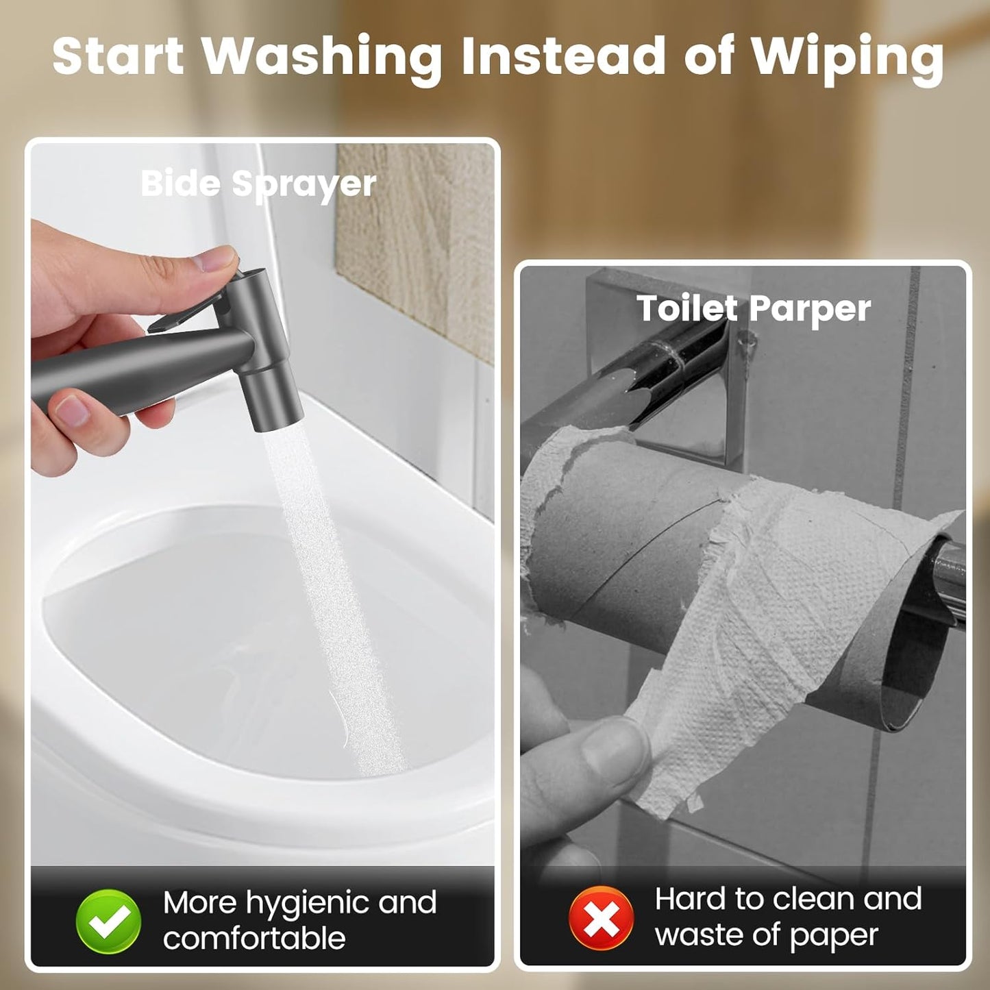 Handheld Bidet Sprayer for Toilet - Adjustable Pressure Stainless Steel Jet Sprayer for Cloth Diaper Cleaning, Feminine Wash & Baby Care, Muslim Shower Hose Kit KPGFWY (Gunmetal Gray)
