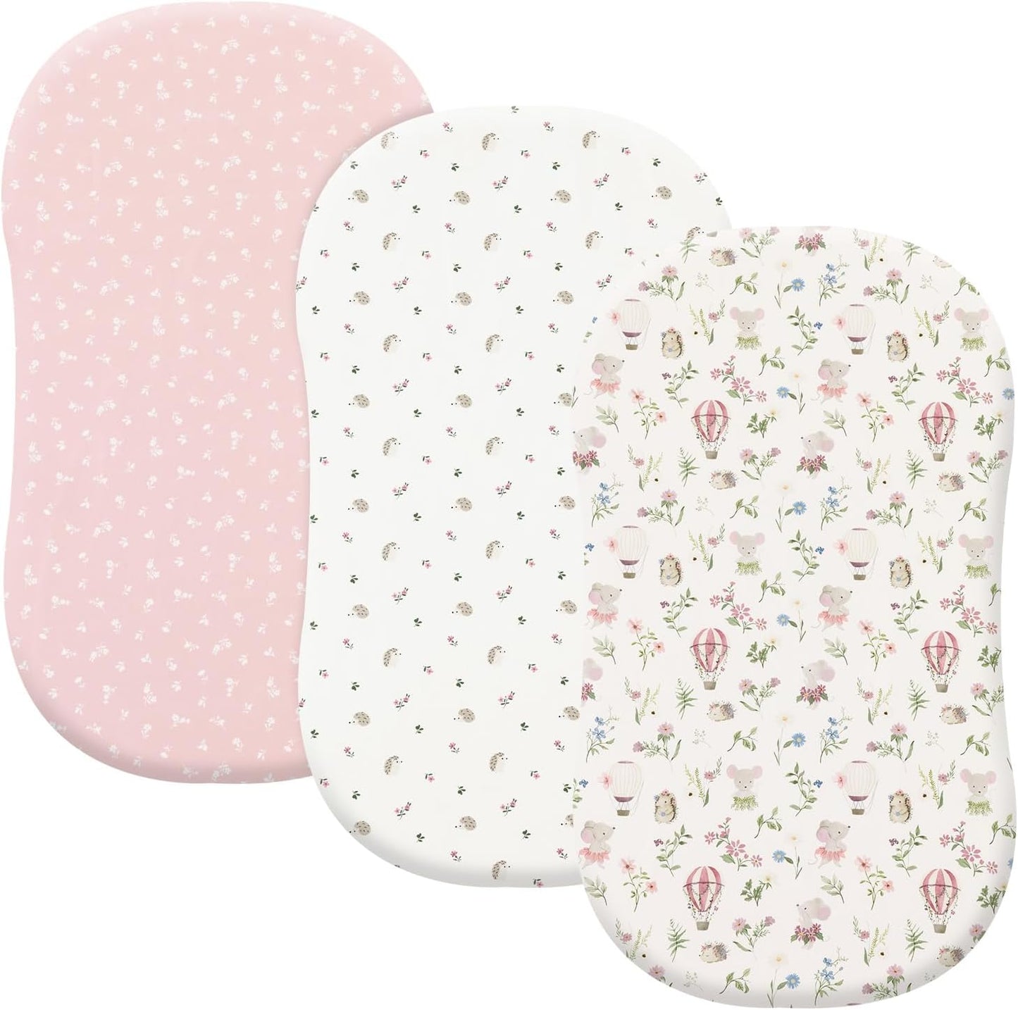 PHF 3 Pack Soft Mini Crib Sheets, Floral & Animal Pack N Play Sheets for Baby Boys Girls, No Slip Universal Fit for Pack N Play, Playard, Portable and Mini Crib Mattresses,Floral & Animal