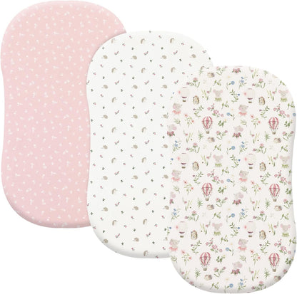 PHF 3 Pack Soft Mini Crib Sheets, Floral & Animal Pack N Play Sheets for Baby Boys Girls, No Slip Universal Fit for Pack N Play, Playard, Portable and Mini Crib Mattresses,Floral & Animal