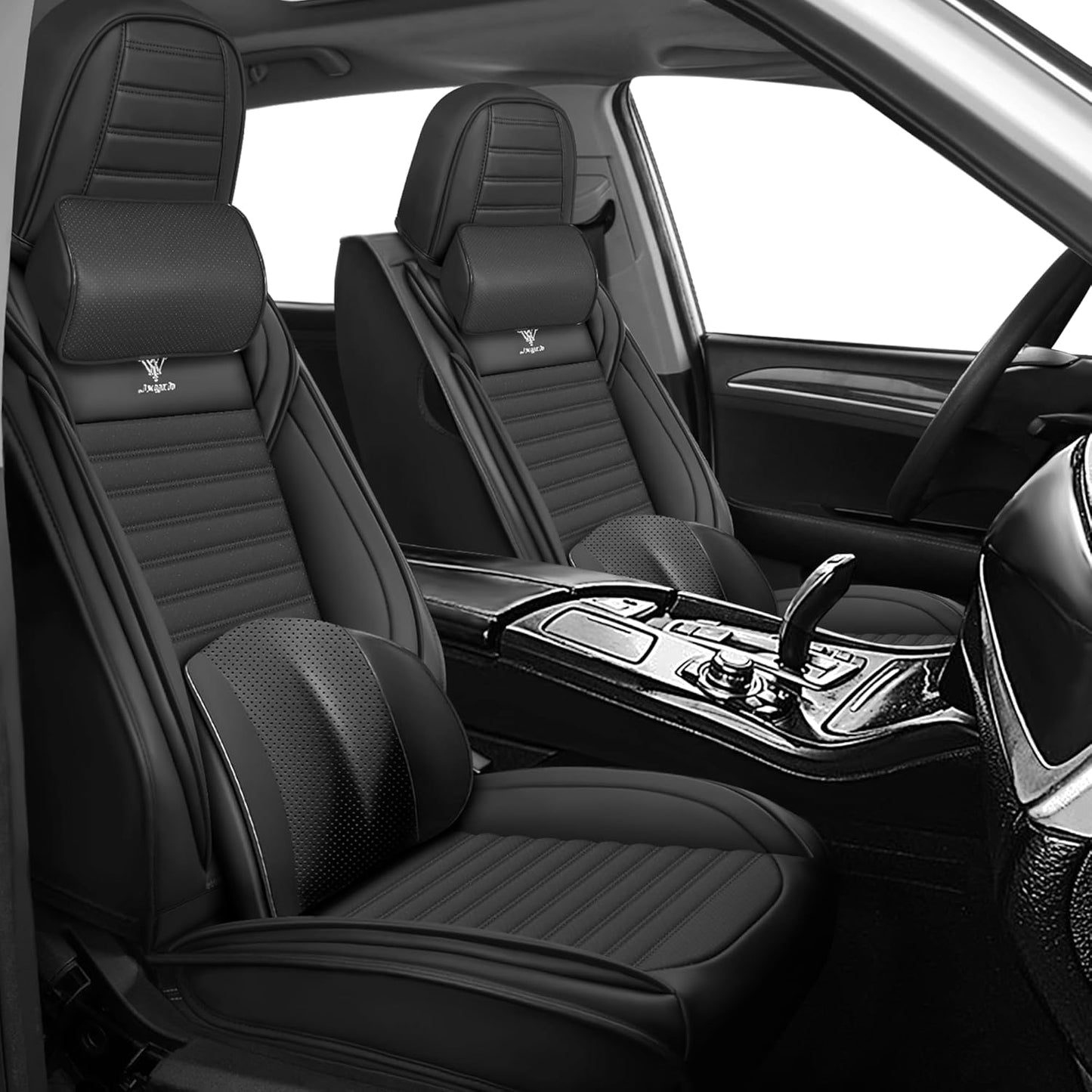 Seat Covers Fit for Mini Convertible 2009-2025 Premium Leather Car Seat Covers, Waterproof Non-Slip and Airbag Compatible, Fashion Car Seat Protector (Black Red,Front Set with Pillow)