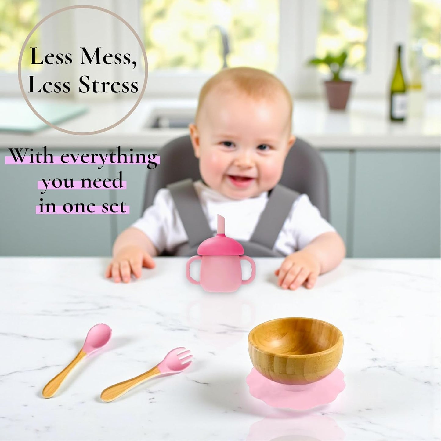 Bamboo Suction Plate and Bowl Set for Babies 7 Feeding Essentials Baby Led Weaning Supplies BPA Free Eco-Friendly (Purple)