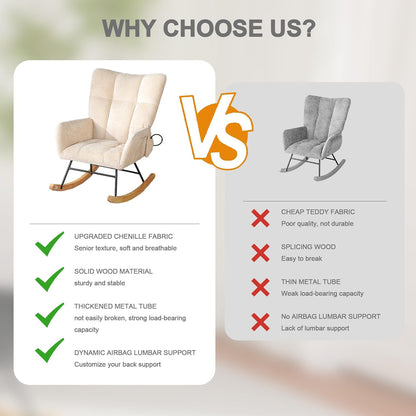 Rocking Chair Nursery with Airbag, Comfy Modern Nursery Rocking Reading Chair indoor with Footrest, Cozy Upholstered Glider Rocker Chairs for Living Room Bedroom Offices(Chenille, Dark Grey)