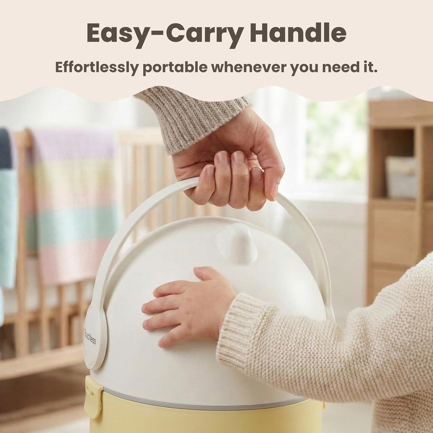 iTouchless Odor-Locking Diaper Pail - 2026 Award-Winning Ag+ Silver Ion Nursery Bin - Fits Any Bag, No Refills Needed - Includes 20 Leak-Proof Bags (Hold 300 Diapers) - Boho White Baby Registry Gift