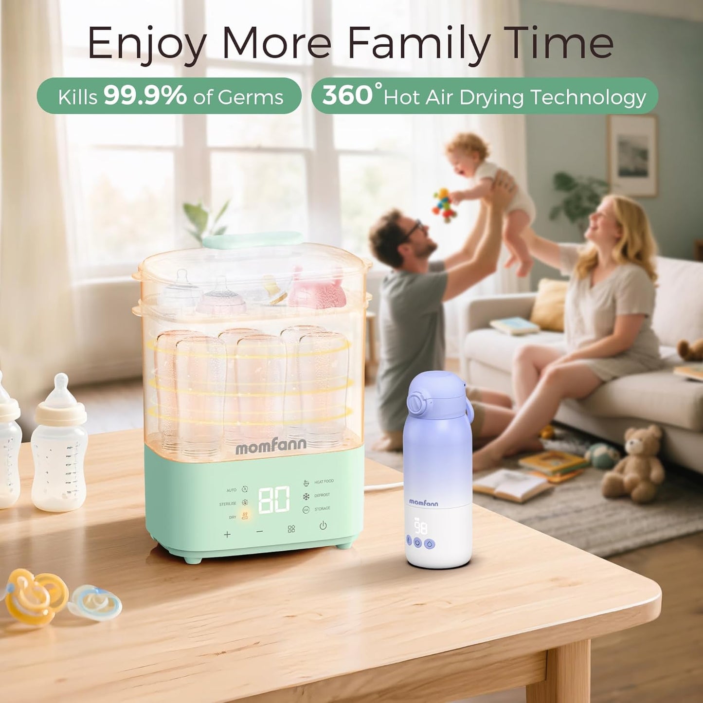 Bottle Sterilizer and Dryer, All-in-One Electric Steam Sterilizer Bottle Sanitizer for Baby Bottles, Pump Parts Accessories Newborn Essential (Blue)