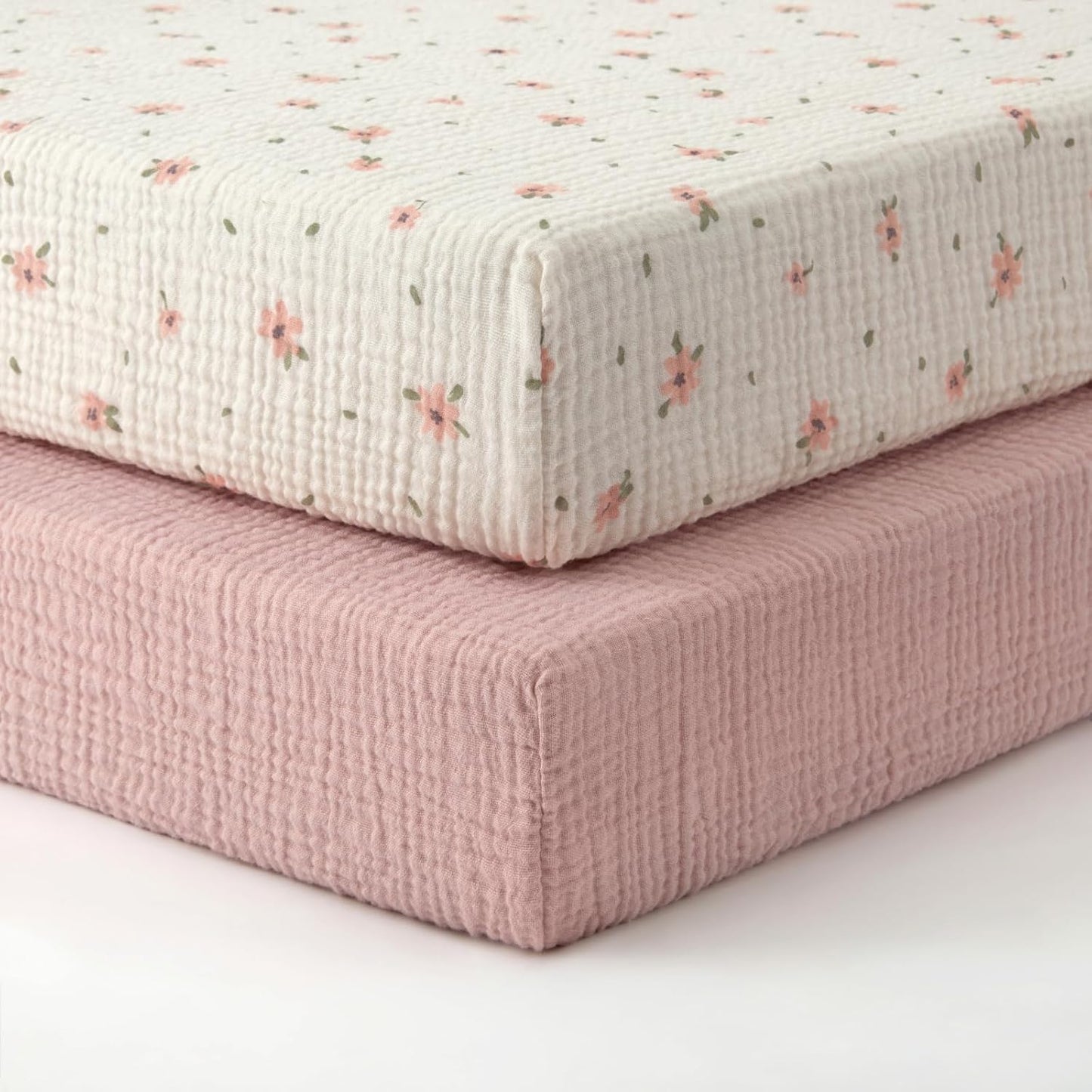 Blissful Diary Muslin Bassinet Sheets for Baby Girls Boys, Boho Soft Cotton Fitted for Oval Hourglass Rectangle Mattress, 2 Pack(Sunshine&Brown)