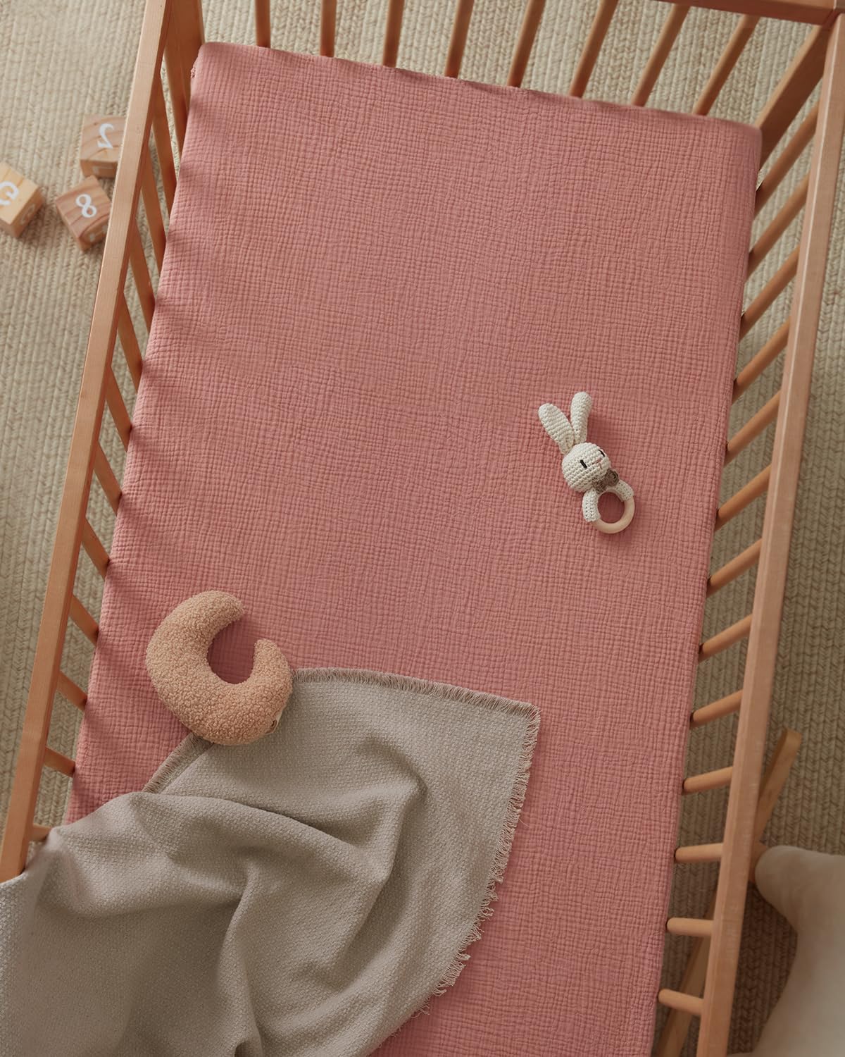 Blissful Diary Muslin Bassinet Sheets for Baby Girls Boys, Boho Soft Cotton Fitted for Oval Hourglass Rectangle Mattress, 2 Pack(Sunshine&Brown)