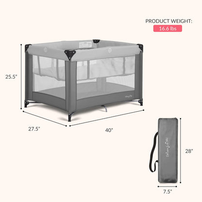 Dream On Me Zazzy Portable Playard with Bassinet in Black, Lightweight Packable and Easy Setup Baby Playard with Mattress and Travel Bag