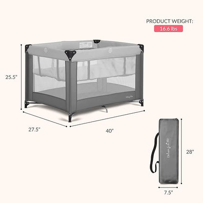 Dream On Me Zazzy Portable Playard with Bassinet - 360° Mesh Visibility, Quick Folding Travel Friendly Design, Carry Bag and Foldable Mattress Pad Included, Compact and Lightweight - Gray