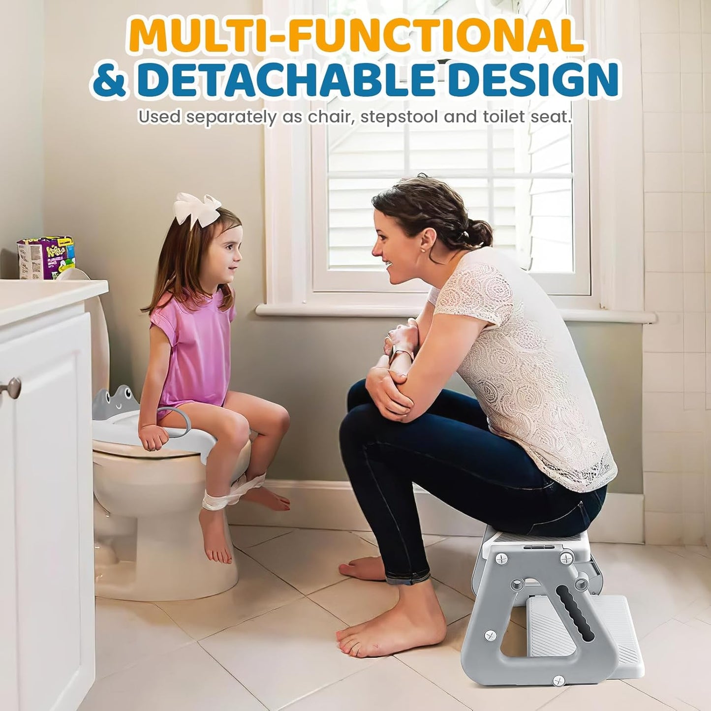 Orzbow Potty Training Seat | Upgrade Toddler Potty Training Toilet with Step Stool, 2-in-1 Stability Toilet Seat for Boys Girls | with Splash Guard, Anti-Slip Pad, Ladder, and Height Adjustable, Pink