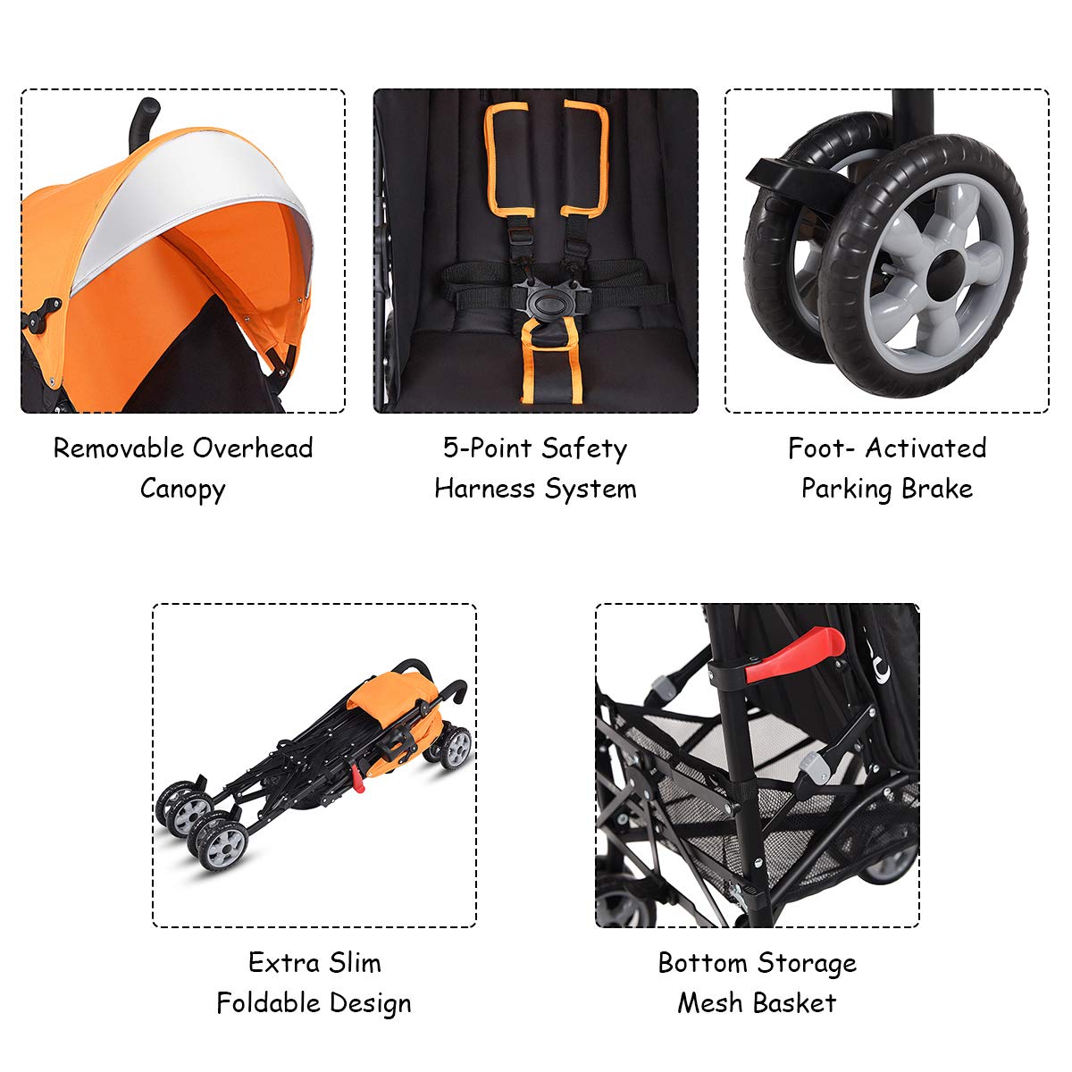 HONEY JOY Baby Lightweight Stroller, Compact Travel Stroller for Airplane, Adjustable Backrest & Canopy, 5-Point Harness, Cup Holder, Storage Basket, Foldable Umbrella Stroller for Toddlers (Black)