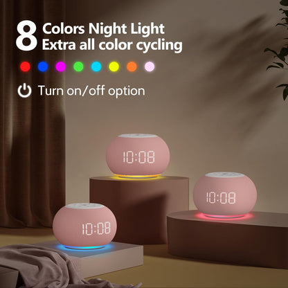 Reacher Auto-Dimmable Alarm Clock White Noise Machine with Night Light, 20 Soothing Sounds, Sleep Timer, Fabric LED Display, Precise Volume Control, Small Sound Machine for Nursery, Baby