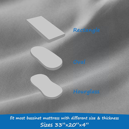 Bassinet Mattress Pad Cover Fit for Baby Delight/Mika Micky/Dream On Me Lotus/ANGELBLISS/KoolerThings (3 in 1) Bedside Sleeper, Waterproof Bassinet Mattress Protector Quilted Bassinet Sheets 2 Pack