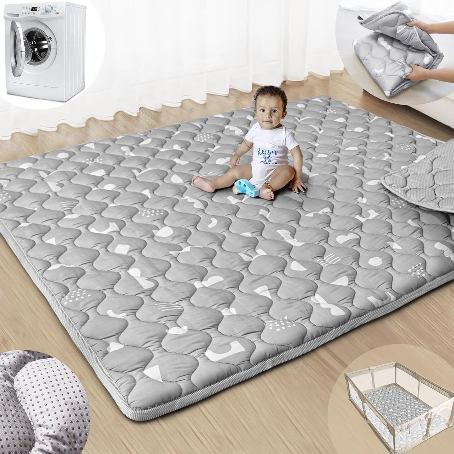 Baby Play Mat, 50x50 Playpen Mat with Super Soft Touch, Activity Mats with Upgraded Anti-Slip Bottom, Machine Washable Crawling Mats for Floor & Picnic (Animal Alphabets)