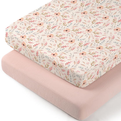 lulumoon Baby Bassinet Sheets Muslin: Cotton Bedside Bassinet Sheets Leaf for Boys - Fitted for Bedside Sleeper Mattress