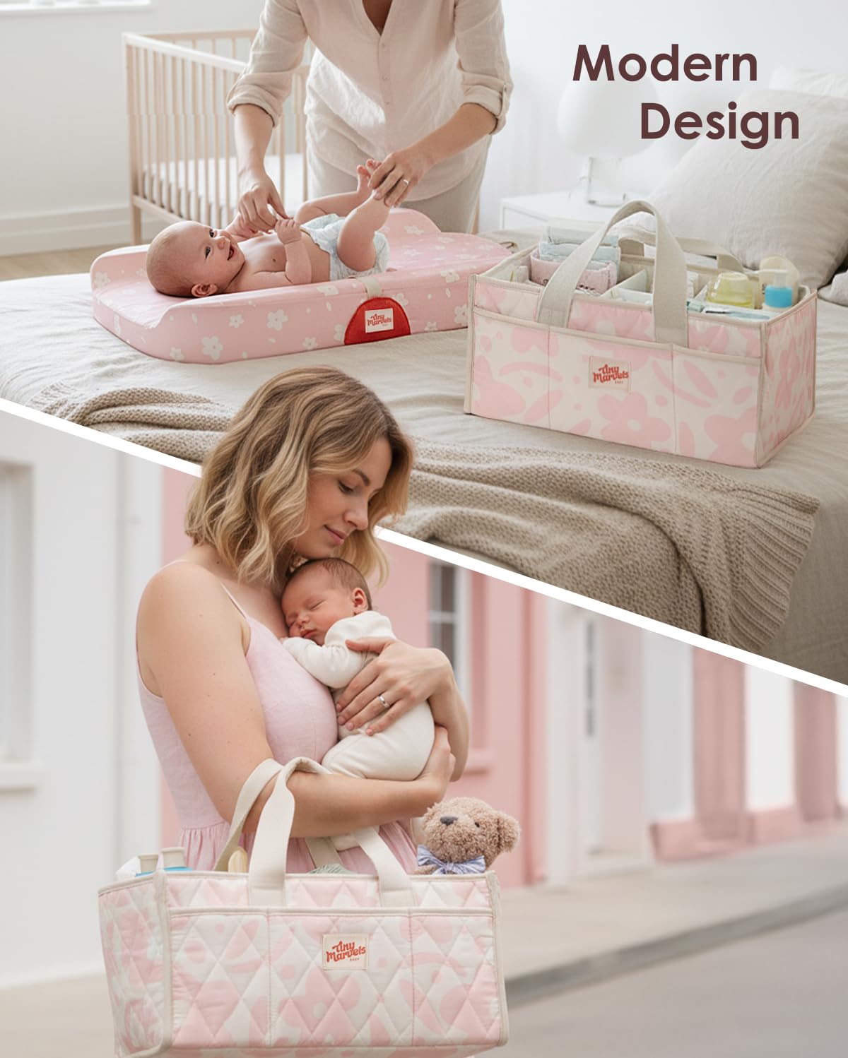 Tiny Marvels Diaper Caddy Organizer for New Parents, Baby Diaper Caddy with Water-Resistant Fabric, Structured Diaper Caddy Basket for Nursery, Car & Travel
