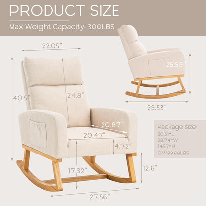 Rocking Chair Nursery - Glider Modern Accent Chairs Upholstered Nursing Rocker Padded Armchair for Indoor Living Room Bedroom Beige