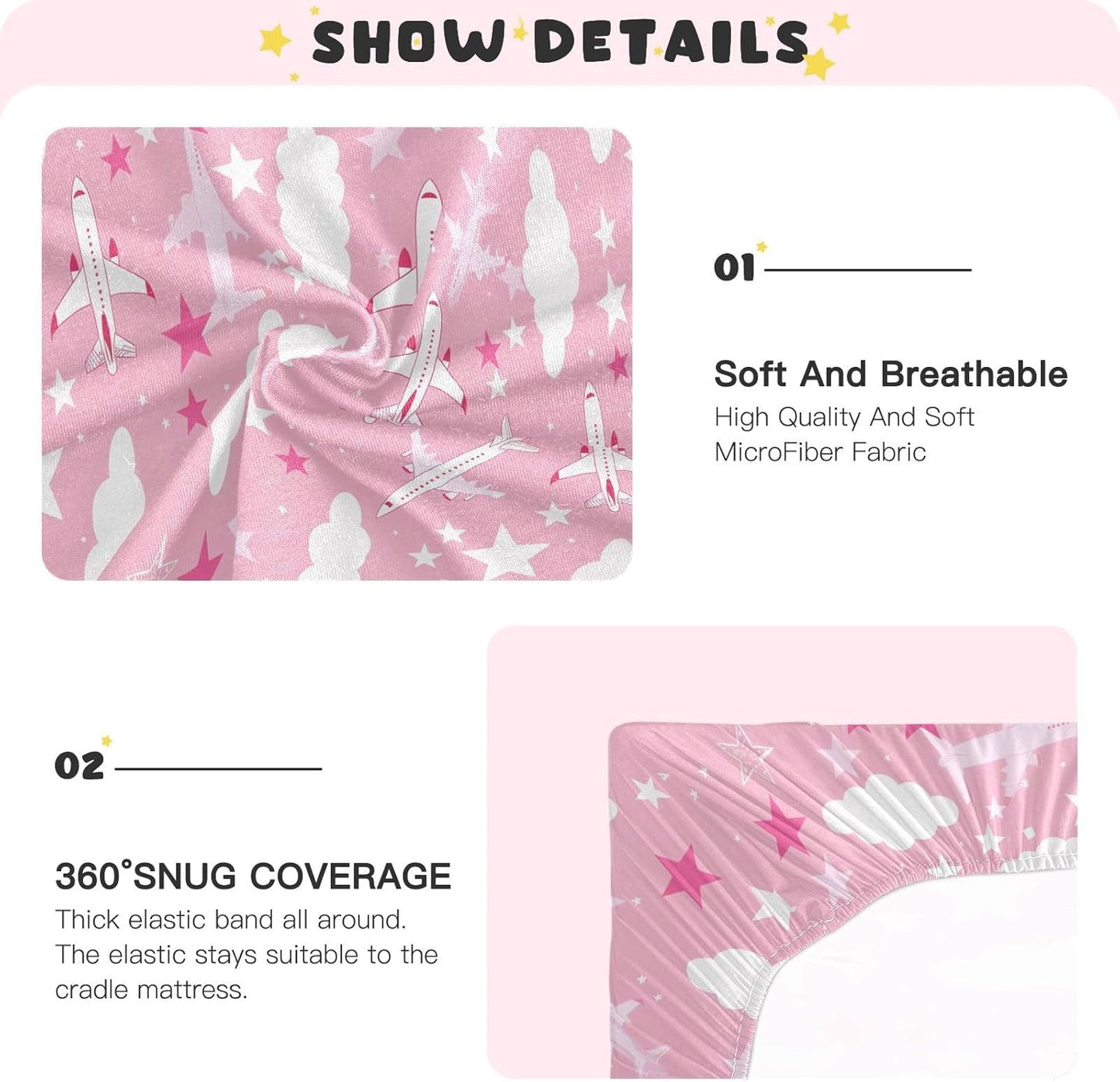 Fitted Crib Sheets Cactus and Floral Stretchy Portable Playard Sheets for Baby Toddler, Breathable Soft Mini Crib Mattress 52 x 28 in for Boys and Girls