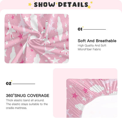 Fitted Crib Sheets Cactus and Floral Stretchy Portable Playard Sheets for Baby Toddler, Breathable Soft Mini Crib Mattress 52 x 28 in for Boys and Girls