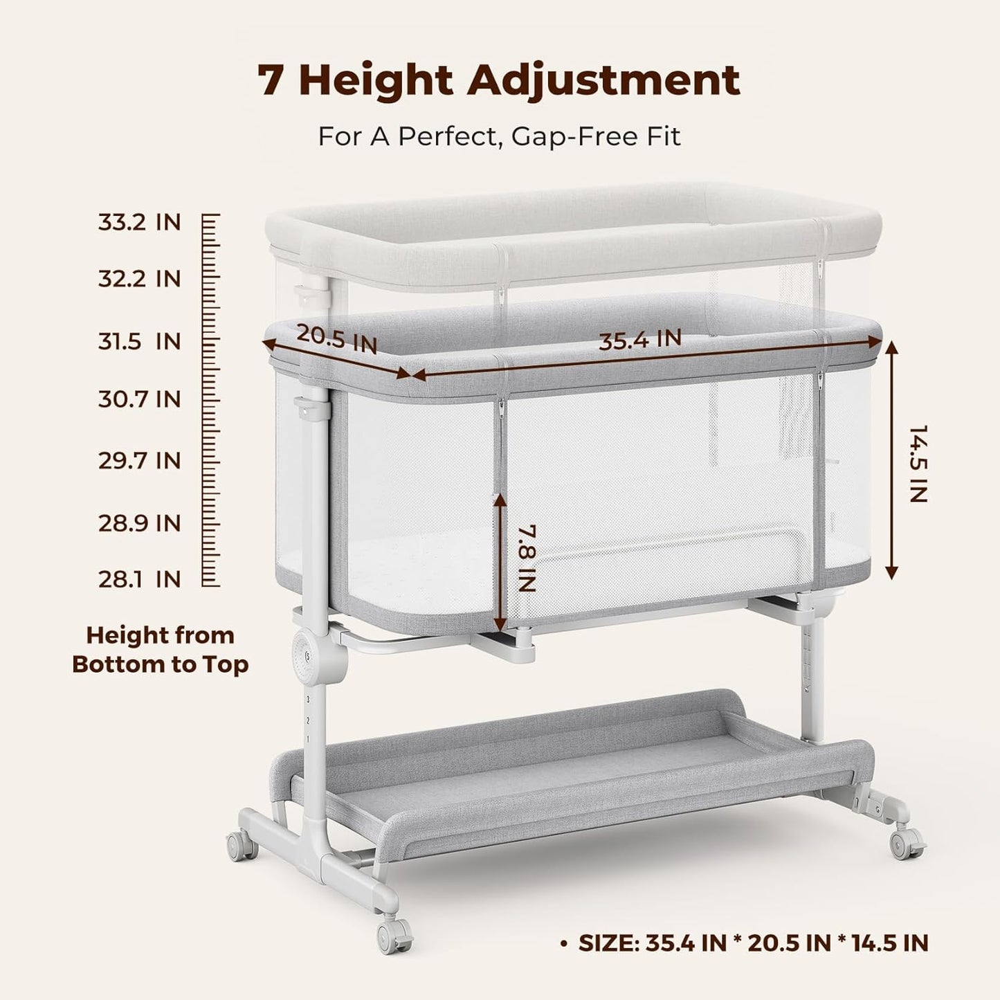Ezebaby Baby Bassinets Bedside Sleeper, Portable Bedside Bassinet for Baby Newborn Infants with Adjustable 7 Heights and All Mesh Sides, Newborn Crib with Mattress and Soft, Breathable Sheet | Baby bassinets