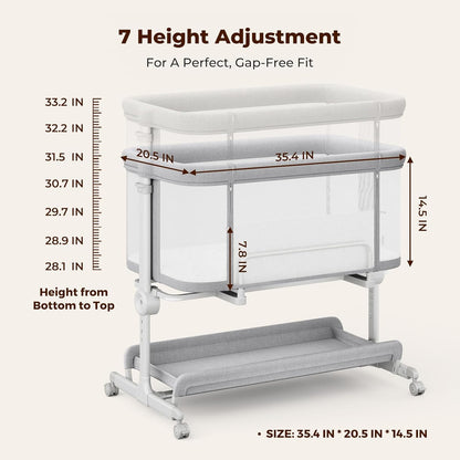 Ezebaby Baby Bassinets Bedside Sleeper, Portable Bedside Bassinet for Baby Newborn Infants with Adjustable 7 Heights and All Mesh Sides, Newborn Crib with Mattress and Soft, Breathable Sheet | Baby bassinets