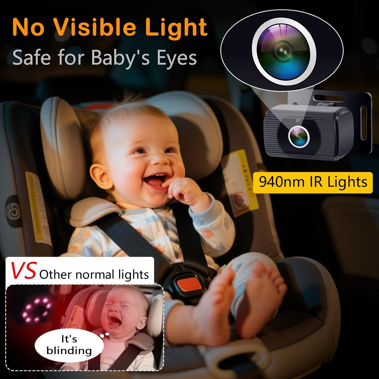 Rohent Car Camera for Baby USB: Plug and Play Easy to Install Crystal Night Vision Wide View Angle for Newborn Infant Safety