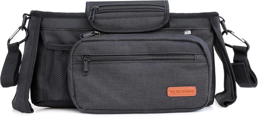 Universal Stroller Organizer Bag with 2 Insulated Cup Holder, Durable Detachable Phone Bag and Shoulder Strap – Fits for Pet Stroller Caddy, Uppababy, Baby Jogger, Britax, Doona, Nuna