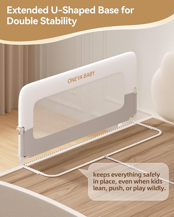 Baby Bed Rail Guard, 32in Thickened Toddler Bed Rail for Toddlers, Extral Tall Swing Down Kids Child Safety Side Railing Guards/Rails for Twin, Full, Queen, King Bunk Size Bed, White/Grey, 27”H