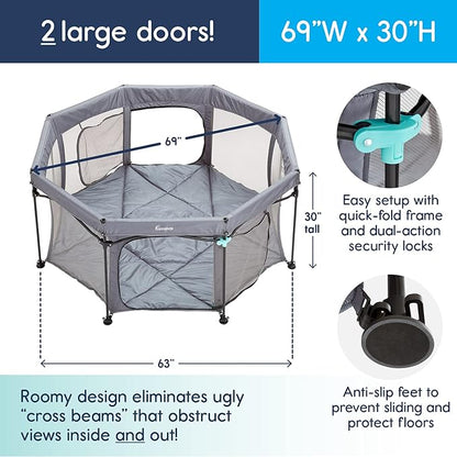 Hiccapop XL 69” Deluxe Outdoor Baby Playpen with Canopy for Babies and Toddlers with Dome, Sun-Shades, Padded Floor | Pop Up Playpen for Beach or Home, Portable