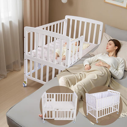Flwrgirl Baby Bassinets Bedside Sleeper - Portable Pine Wood Bedside Bassinet with Mattress,3 Heights Small Mini Crib,Baby Crib for Newborns,Unpainted | Pine Wood Bassinet, Mattress Included, 3-IN-1 Convertible, Adjustable Height, Locking Wheels, Portalbe
