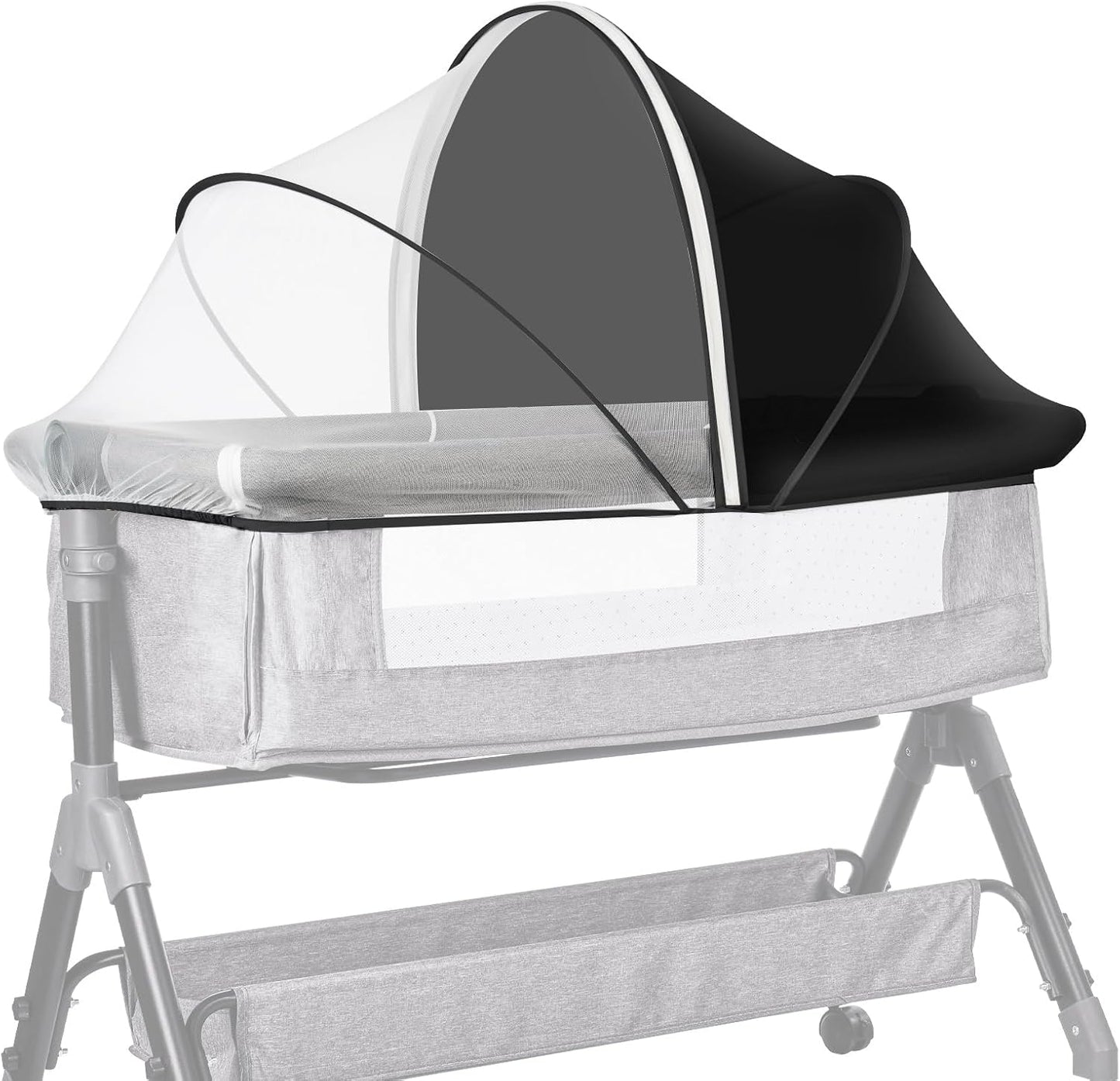Bassinet Cover Mosquito Net for Babies to Keep Insects/Bugs/Cats Out, Toddler Bassinet/Bedside Sleeper/Crib Net with Two-Way Zippers & Storage Bag, Breathable Mesh Holes, White