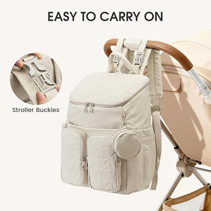 G4Free Diaper Bag Backpack for Moms Dads Travel Baby Bag with Pacifier Case & Insulated Pockets,Beige