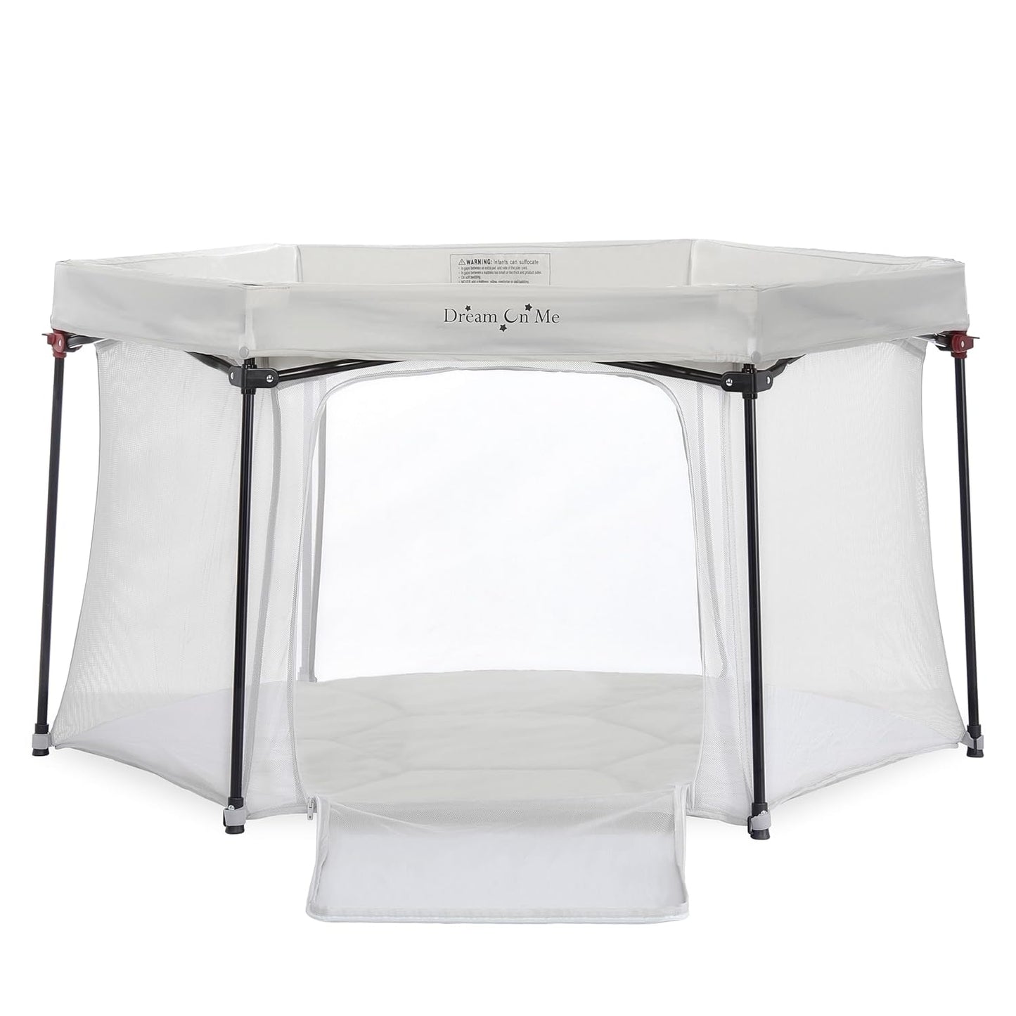 Dream On Me Onyx Baby Playpen, Zipper Access Door, Breathable Mesh Sides, Soft Comfortable Mattress Padded Floor, Easy Fold Design with Travel Carry Bag, Compact Easy to Fold Design - Grey