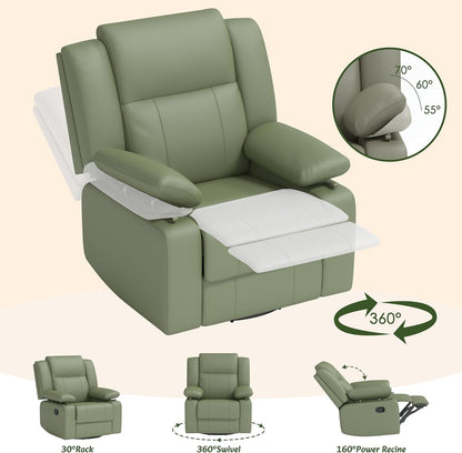 AILEEKISS Nursery Glider Recliner Chair with Adjustable Armrests, Swivel Rocking Recliner for Breastfeeding Moms, 360° Swivel, 30° Rocking, 90°-160° Recline, Easy-Clean Nursery Chair(White)
