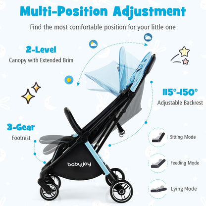 BABY JOY Lightweight Baby Stroller, Compact Travel Stroller for Airplane, Infant Toddler Stroller w/Adjustable Backrest & Canopy, Storage Basket, Self Standing Gravity Fold, Aluminium Frame (Pink)