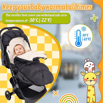 Baby Footmuff for Winter Outdoors Stroller Layer Waterproof Outer Soft Lambswool Liner Designed for Cold Wind Moisture Protection Suitable -30F/-22C Universal Fit Stroller