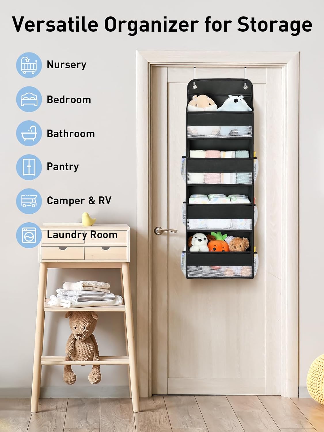 Yecaye 1 Pack Over the Door Organizer, 35.2lbs Load Toy Stuffed Animal Storage, Swing-proof Hanging Bathroom Organizers and Storage for Nursery Newborn Baby Essential Stuff Dorm Room Essentials