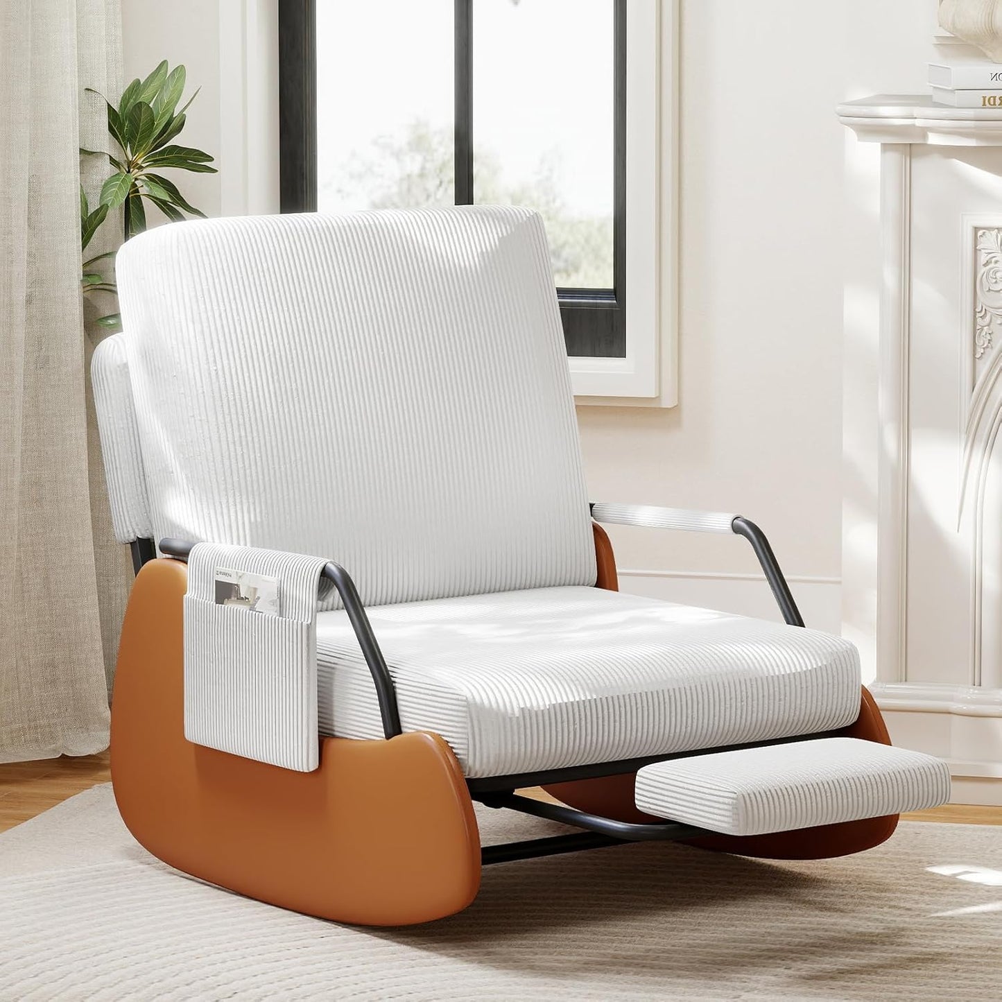 Furniliving Modern Glider Rocking Chair, Upholstered Nursery Glider Chair with Adjustable Recline & Retractable Footrest, Comfortable Lounge Chair for Mom Nursery Living Room Bedroom Grey
