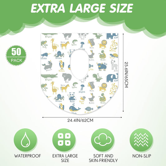 50 Packs Disposable Toilet Seat Covers Extra Large Individually Wrapped for Kids and Adults, Portable Non Slip Waterproof Potty Seat Covers for Toddlers Potty Training, Travel (Rainbow)