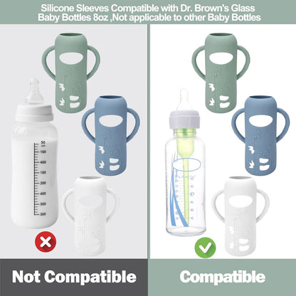 BUSOHA 3 Pack Silicone Sleeves for Dr Brown Glass Baby Bottles - Drop Protection Baby Bottle Sleeves,Compatible with Dr. Brown's Newborn Glass Bottles,with Silicone Handles,8 oz