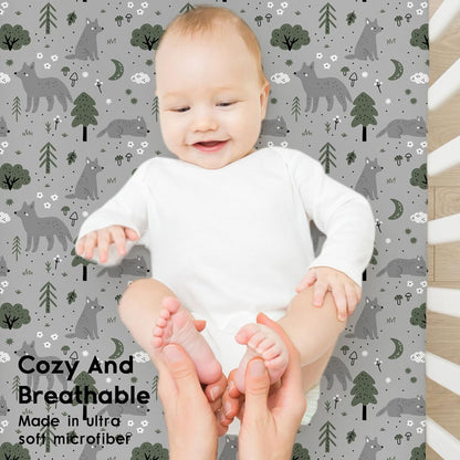 Yoofoss Pack and Play Sheets Fitted, Mini Crib Sheets 2-Pack for Pack N Play Mattress, Stretchy Playard Sheet, Soft and Breathable Green+Giraff