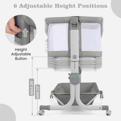 INFANS 3 in 1 Baby Bassinet, Bedside Sleeper with Comfy Mattress, Wheels, 6 Height Adjustable, Storage Basket, Travel Bag, Portable All Mesh Crib for Newborn Infant (Dark Grey)
