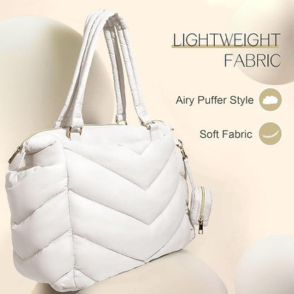 Diaper Bag Tote, Diaper Bag Backpack,Puffer Tote Bag with Pacifier Case, Lightweight Mommy for Hospital, Puffy with 10 Pockets, Convertible Baby for Travel,Beige
