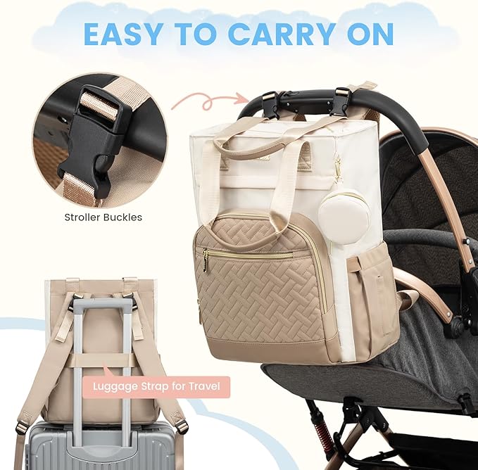 LOVEVOOK Diaper Bag Backpack, Large Capacity Portable Baby Bag with Foldable Diaper Changing Pad, Waterproof Baby Diaper Bags Gift for Mon Dad, Light Brown