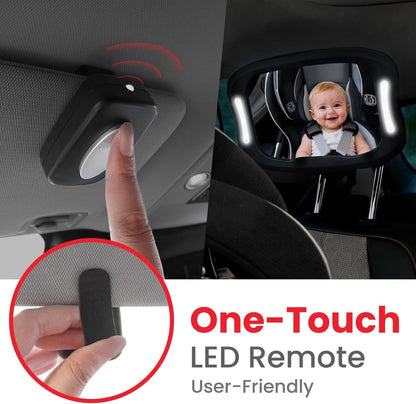 Baby Car Mirror with LED Light & Remote Control - Night Vision Rear Facing Car Seat Mirror, Adjustable Shatterproof Safety Mirrors for Backseat Infant, Universal Fit for Cars, SUVs (Black)