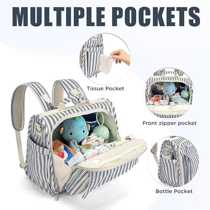 ALLCAMP Diaper Backpack, Waterproof Large Capacity Baby Bag, Multi-Function Nappy Bag with Stroller Hooks, Convertible Tote