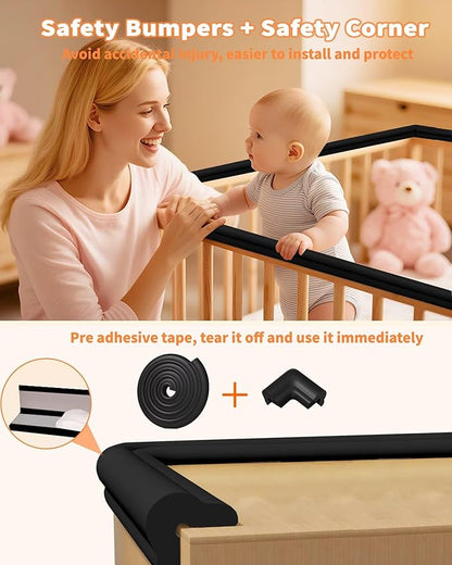 Edge Protector for Baby Proofing, 6.6FT 0.67’’Th L-Shape Air Buffering Soft NBR Rubber Foam Furniture Edge Bumper Guards with 6 Corners, Pre-Taped, Thick Table Bumper Guard for Babies (Black)