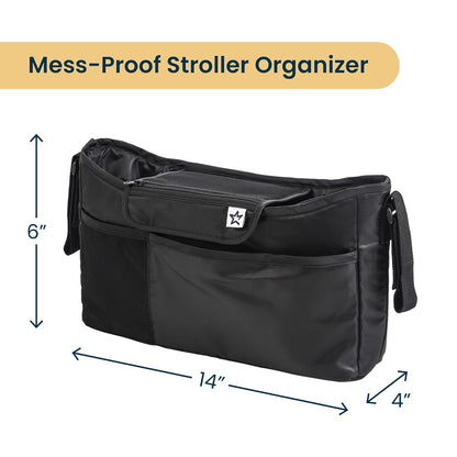 Tiny Twinkle Universal Stroller Organizer with Adjustable Strap - Waterproof Stroller Caddy Fits Baby Jogger, Nuna, Graco, Donna and Bugaboo Strollers（Black）