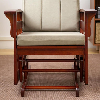 Rustic Rubber Wood Glider and Ottoman Set, Nursery Glider Chair for Breastfeeding and Relaxing, Comfortable Rocking Chair for Living Room and Bedroom（Tan）
