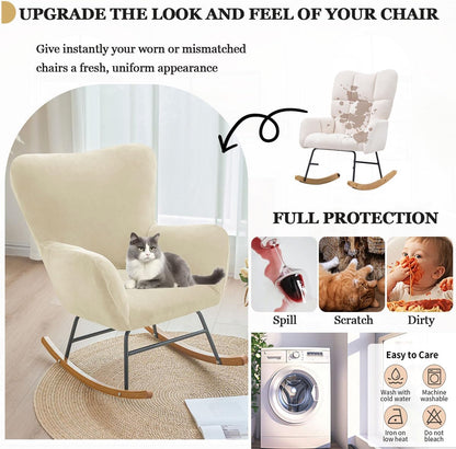 Levoberg Nursery Rocking Chair Cover Velvet Rocker Glider Chairs Cover Slipcovers Stretch Rocking Accent Chair Cover Recliner Armchair Slipcover for Nursery Living Room Bedroom Office Camel